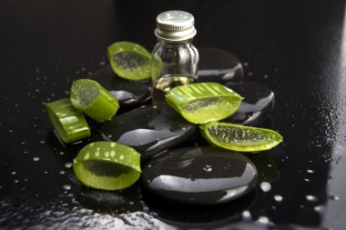 Aloe yaprakları ile taş üzerine dilimlenmiş