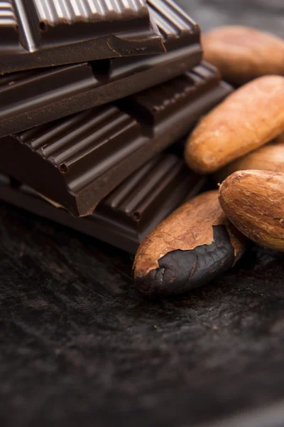 Feijão de cacau com chocolate ao leite — Fotografia de Stock