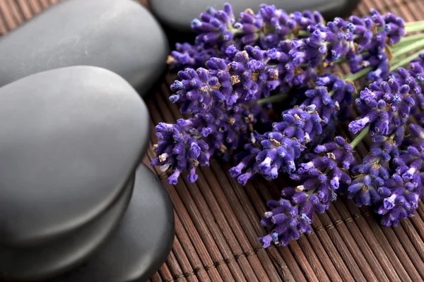 Lavanda y piedras de masaje —  Fotos de Stock