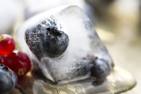 Frutas frescas de bayas congeladas en cubitos de hielo —  Fotos de Stock