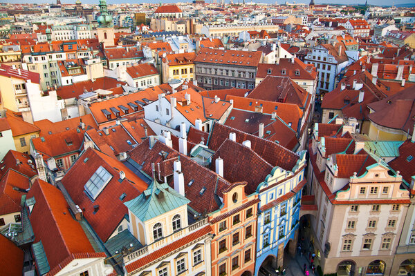 Houses near old town square in Prague, Czech Republic, view from above