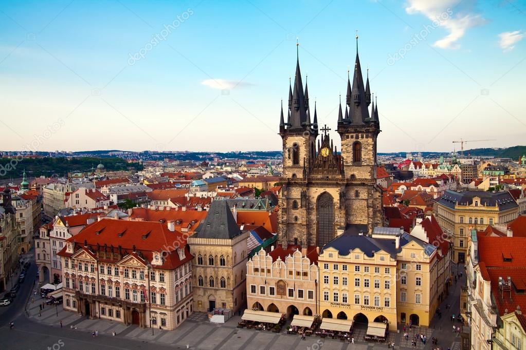 Tyn Church in Prague From Above