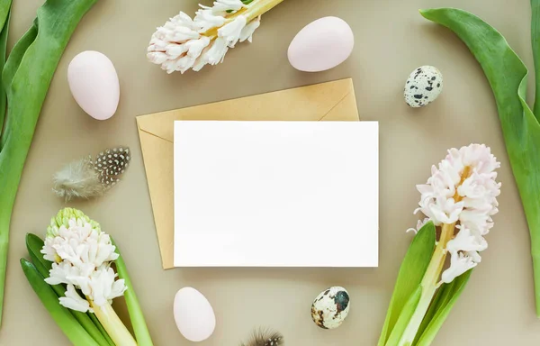 Μακιγιάζ Πάσχα Άδειο Γράμμα Και Πασχαλινά Αυγά Παστέλ Χρώμα Φόντο — Φωτογραφία Αρχείου