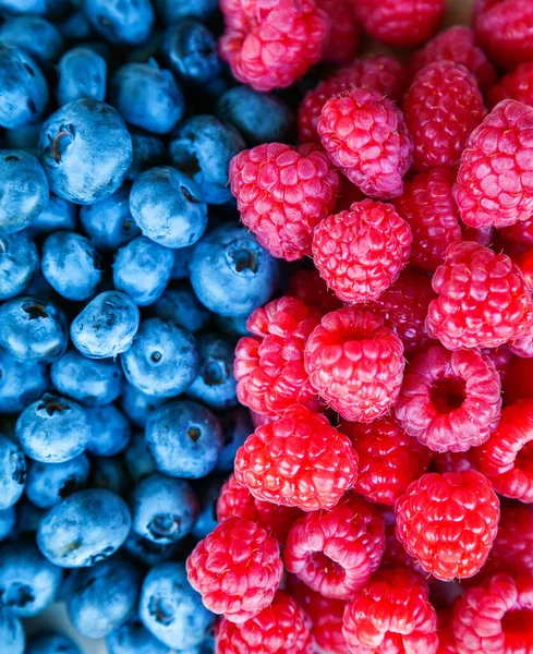 Close Tasty Ripe Fresh Summer Berries Raspberry Blueberry — Stock Photo, Image