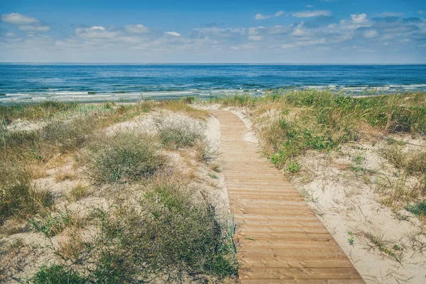 Деревянная Дорожка Пляжу Балтийском Море Куршской Косе Литва — стоковое фото
