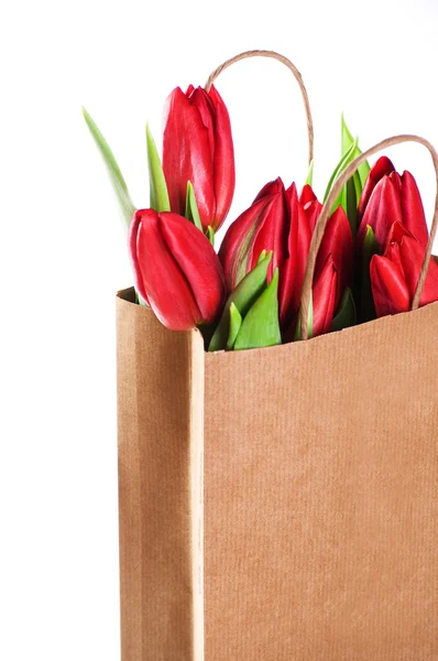 Sac marron avec tulipes — Photo