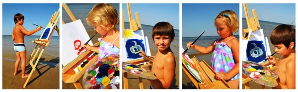 Gyermek festékek. kollázs — Stock Fotó