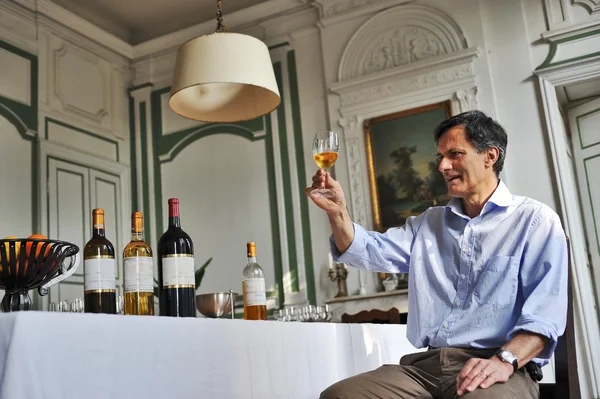 Homem analisando um copo de vinho — Fotografia de Stock