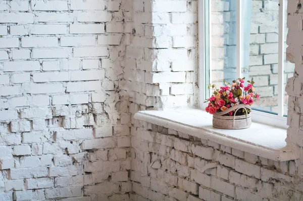 Flowers bouquet on window — Stock Photo, Image