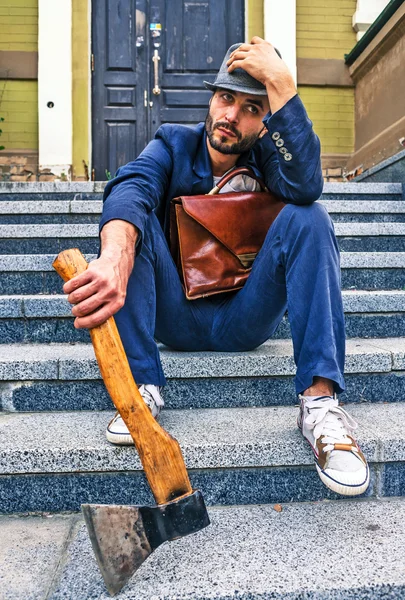 Handsome young man with axe — Stock Photo, Image