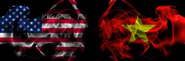 Amerika Birleşik Devletleri Vietnam 'a karşı yan yana yerleştirilmiş duman bayrakları