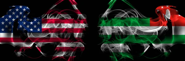 Estados Unidos América Abkhazia Bandeiras Fumaça Abeczian Colocadas Lado Lado — Fotografia de Stock