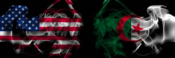 Estados Unidos América Argélia Bandeiras Fumaça Argelinas Colocadas Lado Lado — Fotografia de Stock