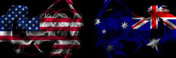 Vereinigte Staaten Von Amerika Gegen Australien Nebeneinander Aufgestellte Australische Rauchfahnen — Stockfoto