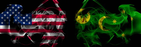 Amerikas Förenta Stater Australien Australiska Kokosöarna Rökning Flaggor Placeras Sida — Stockfoto