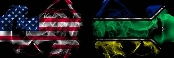 Estados Unidos América Brasil Brasileiro Bandeiras Fumaça Amapa Colocadas Lado — Fotografia de Stock