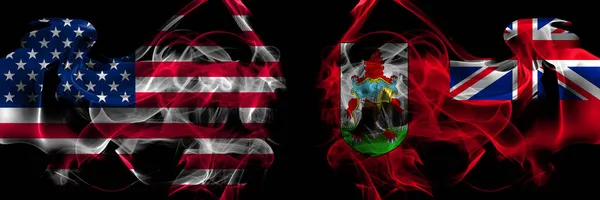 Stany Zjednoczone Ameryki Kontra Brytyjczycy Wielka Brytania Bermudy Flagi Dymne — Zdjęcie stockowe