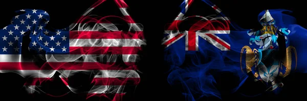 Vereinigte Staaten Von Amerika Gegen Briten Großbritannien Tristan Cunha Rauchfahnen — Stockfoto