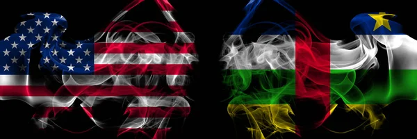Estados Unidos América República Centro Africana Bandeiras Fumaça Colocadas Lado — Fotografia de Stock