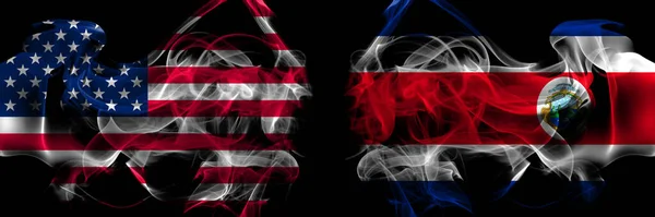 United States America Costa Rica Coat Smoke Flags Placed Side — Stock Photo, Image