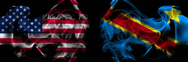 Estados Unidos República Democrática Del Congo Banderas Humo Colocadas Una —  Fotos de Stock