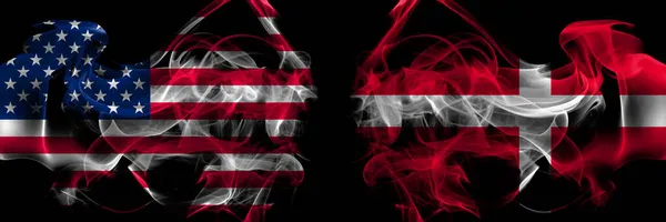 United States America Denmark Danish Smoke Flags Placed Side Side — Stock Photo, Image