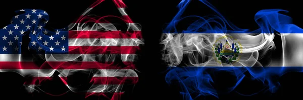 Estados Unidos América Salvador Bandeiras Fumaça Salvadorenhas Colocadas Lado Lado — Fotografia de Stock