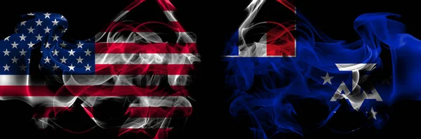 Estados Unidos Francia Francia Sur Antártico Banderas Humo Colocadas Una —  Fotos de Stock