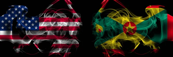 Флаги Соединенных Штатов Америки Против Гренады Развешаны Рядом Друг Другом — стоковое фото