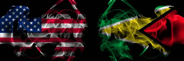 United States America Guyana Smoke Flags Placed Side Side — Stock Photo, Image
