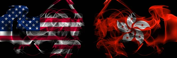 Amerikai Egyesült Államok Hong Kong China Kínai Füst Zászlók Egymás — Stock Fotó