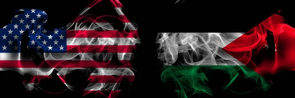 Estados Unidos América Jordan Bandeiras Fumaça Jordânia Colocadas Lado Lado — Fotografia de Stock