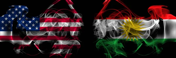Estados Unidos América Curdistão Curdo Bandeiras Fumaça Curdos Colocados Lado — Fotografia de Stock