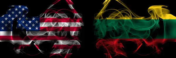 United States America Lithuania Lithuanian Smoke Flags Placed Side Side — Stock Photo, Image