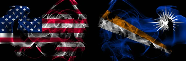 Estados Unidos América Ilhas Marshall Fumam Bandeiras Colocadas Lado Lado — Fotografia de Stock