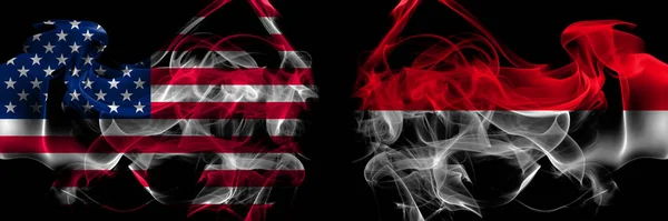 United States America Monaco Monacan Smoke Flags Placed Side Side — Stock Photo, Image