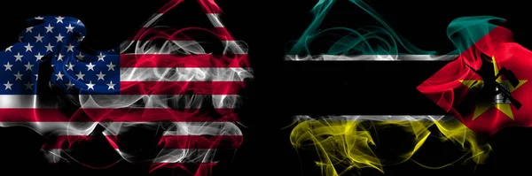 United States America Mozambique Mozambican Smoke Flags Placed Side Side — Stock Photo, Image