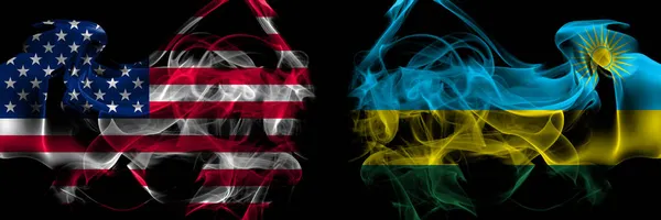 United States America Rwanda Smoke Flags Placed Side Side — Stock Photo, Image