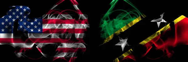 Estados Unidos América São Cristóvão Nevis Bandeiras Fumaça Colocadas Lado — Fotografia de Stock