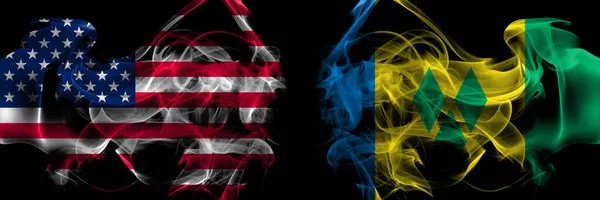 Estados Unidos América São Vicente Granadinas Fumam Bandeiras Colocadas Lado — Fotografia de Stock