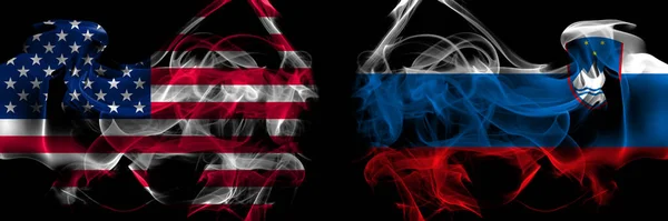 United States America Slovenia Slovenian Smoke Flags Placed Side Side — Stock Photo, Image
