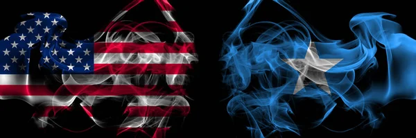 Estados Unidos América Somália Bandeiras Fumaça Somali Colocadas Lado Lado — Fotografia de Stock