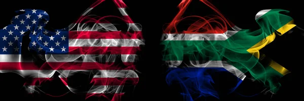 Estados Unidos América África Sul Bandeiras Fumaça Africana Colocadas Lado — Fotografia de Stock