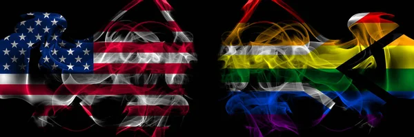 Amerikas Förenta Stater Mot Sydafrika Afrikansk Gay Rök Flaggor Placerade — Stockfoto