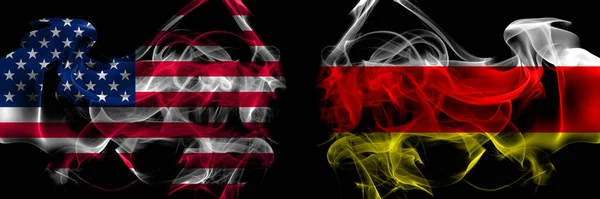 United States America South Ossetia Smoke Flags Placed Side Side — Stock Photo, Image