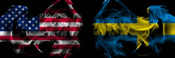 Estados Unidos América Suécia Bandeiras Suecas Fumaça Colocadas Lado Lado — Fotografia de Stock
