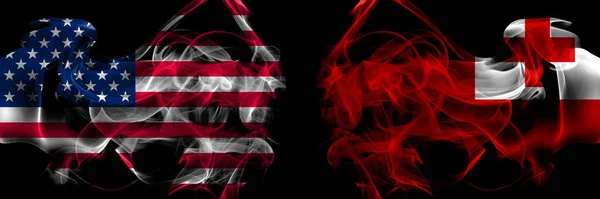 United States America Tonga Smoke Flags Placed Side Side — Stock Photo, Image