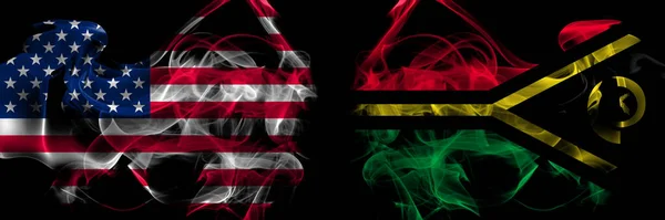 Vereinigte Staaten Von Amerika Vanuatu Rauchfahnen Nebeneinander Platziert — Stockfoto
