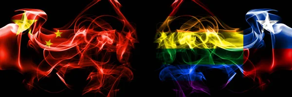 Flags China Chinese Chile Chilean Gay Smoke Flag Placed Side — Foto Stock