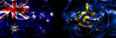 Avustralya bayrakları, Avustralya CEFTA 'ya karşı. Duman bayrağı siyah arkaplanda yan yana yerleştirildi. 